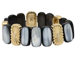 Akola White Black Horn & Gold Plated Crystal Station Beaded Bracelet